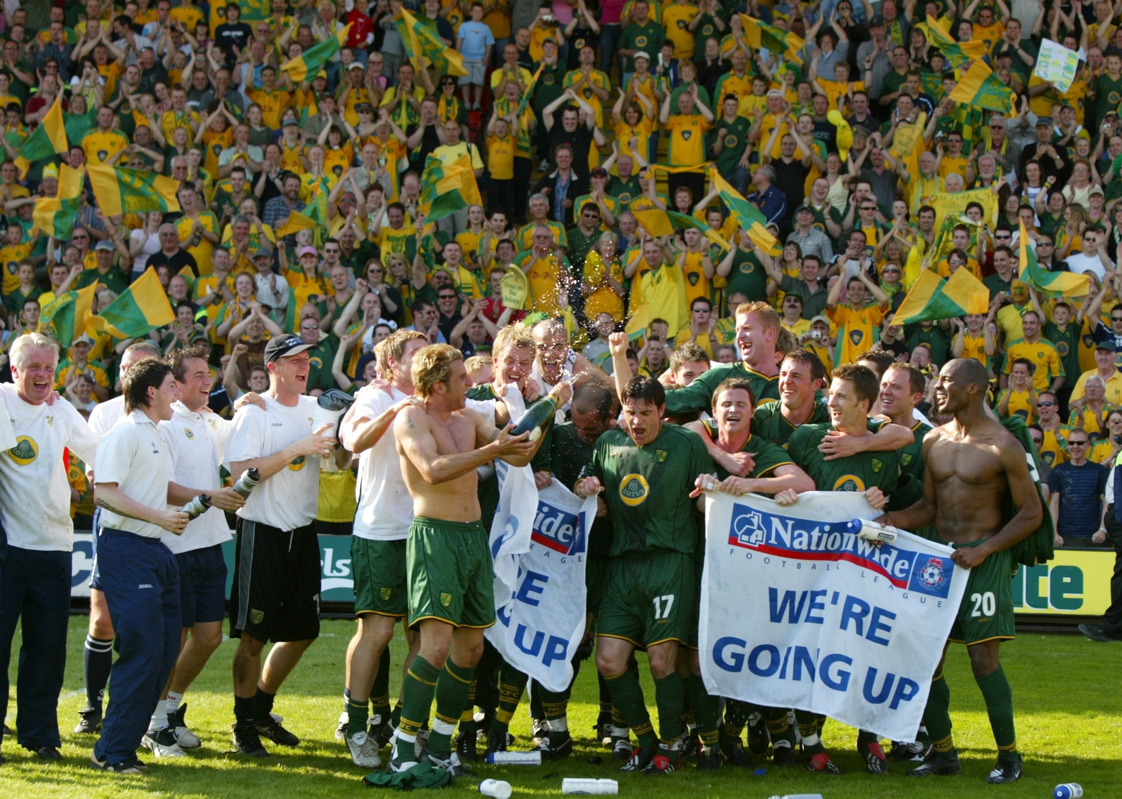 Football - Nationwide League Division One - Watford v Norwich City - Vicarage Road - 24/4/04
Norwich players celebrate promotion to the Premiership